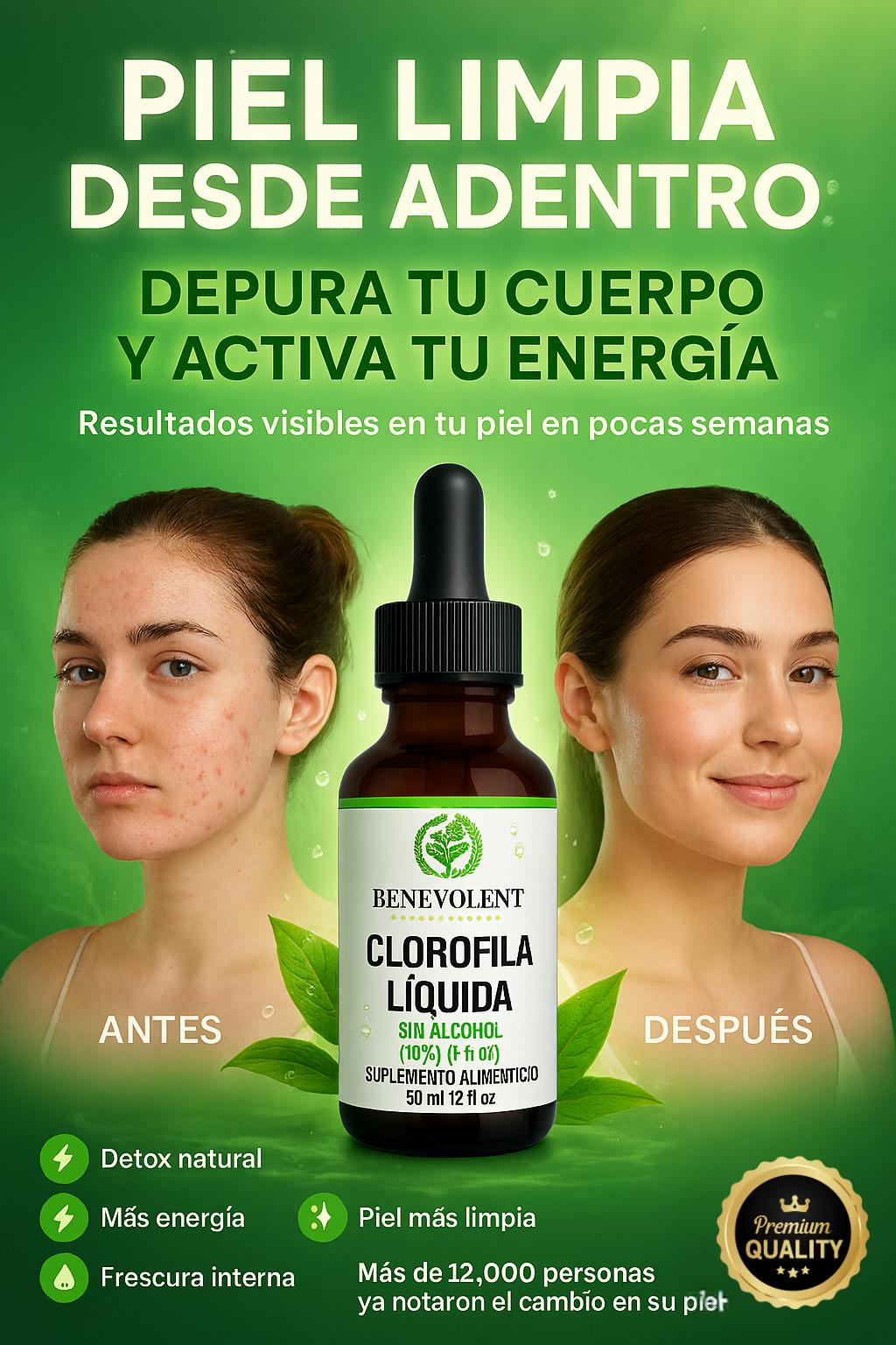 CLOROFILA LIQUIDA BENEVOLENT DESINTOXICA TU CUERPO Y LIMPIA TU PIEL, 🎁ENVIO GRATIS SOLO HOY