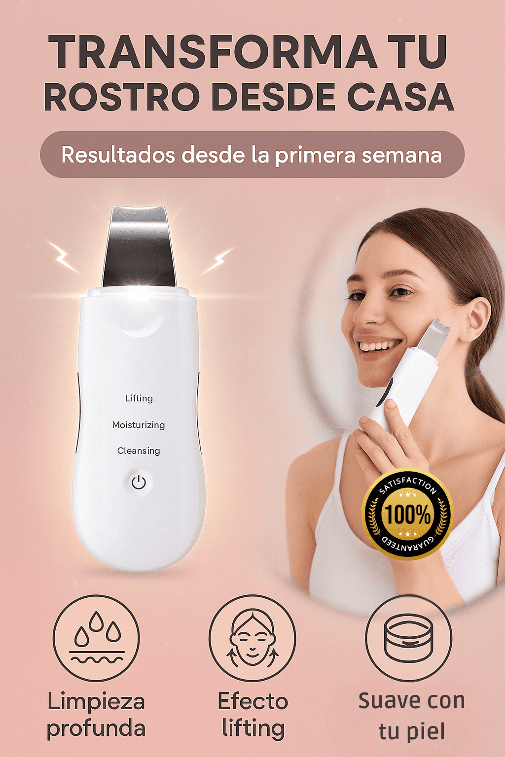 Limpiador Facial 3 En 1 Espátula Ultrasónica, que exfolia la piel, elimina acné y puntos negros🎁Envió Gratis