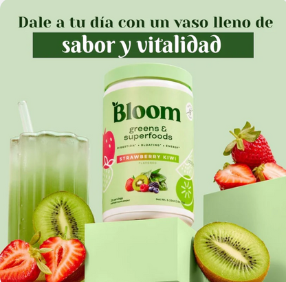 Bloom, jugo verde en polvo enriquecido con super alimentos, fibra y enzimas digestivas  ENVIO GRATIS