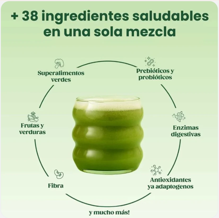 Bloom, jugo verde en polvo enriquecido con super alimentos, fibra y enzimas digestivas  ENVIO GRATIS