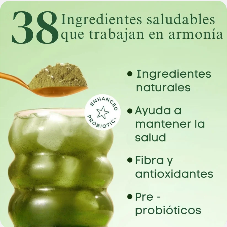 Bloom, jugo verde en polvo enriquecido con super alimentos, fibra y enzimas digestivas  ENVIO GRATIS
