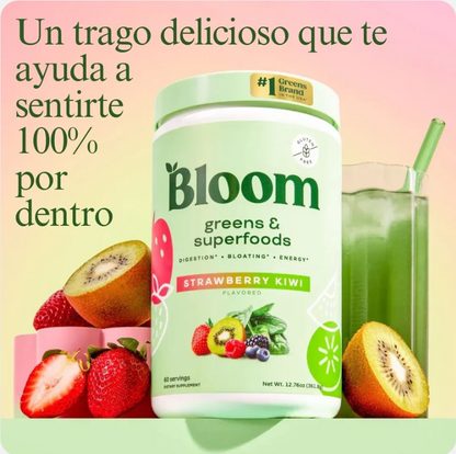 Bloom, jugo verde en polvo enriquecido con super alimentos, fibra y enzimas digestivas  ENVIO GRATIS