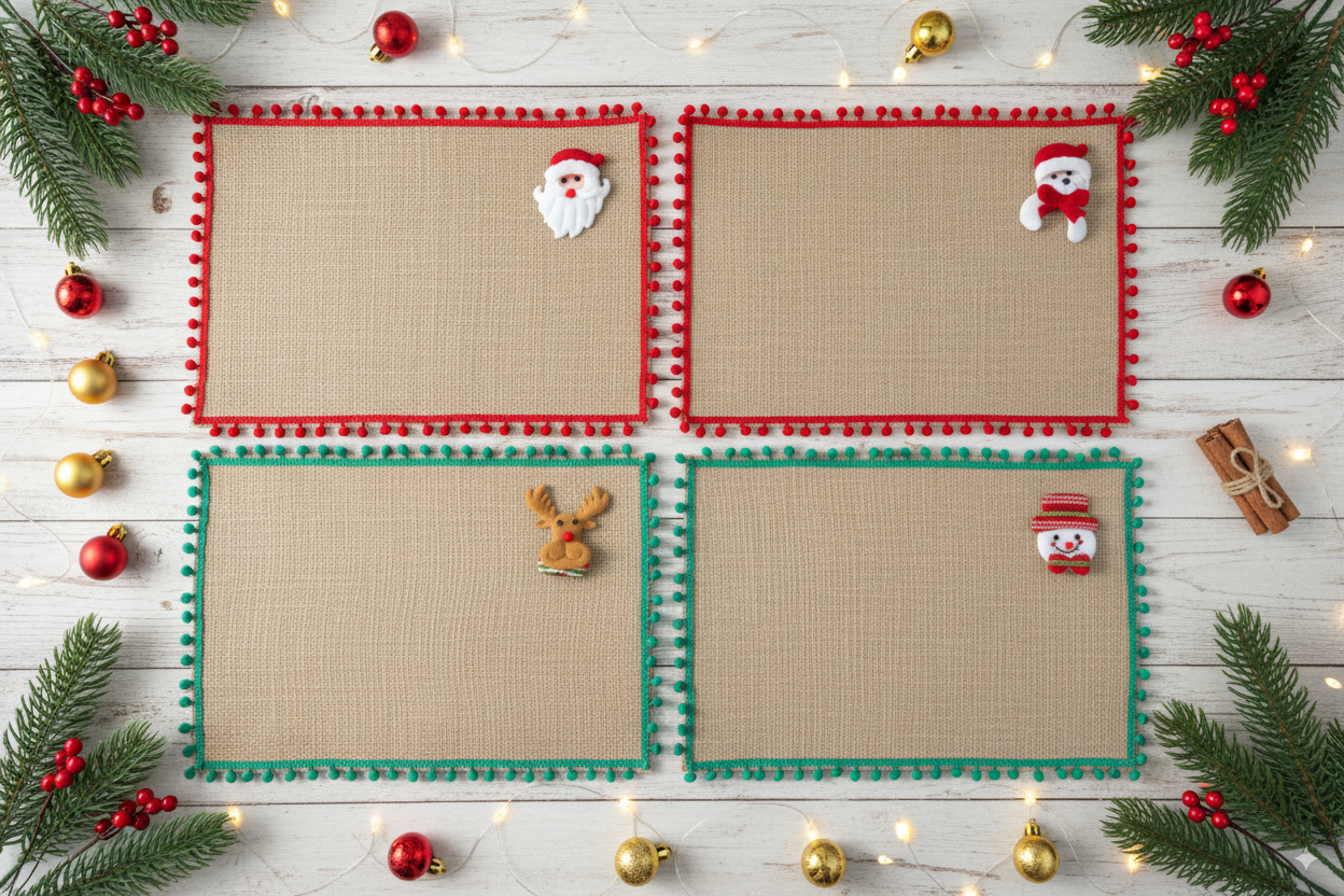 Set 4 Individuales Navideños de Mesa en Material Yute 🎁Envio Gratis