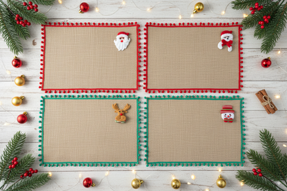 Set 4 Individuales Navideños de Mesa en Material Yute 🎁Envio Gratis