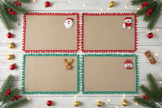 Set 4 Individuales Navideños de Mesa en Material Yute 🎁Envio Gratis