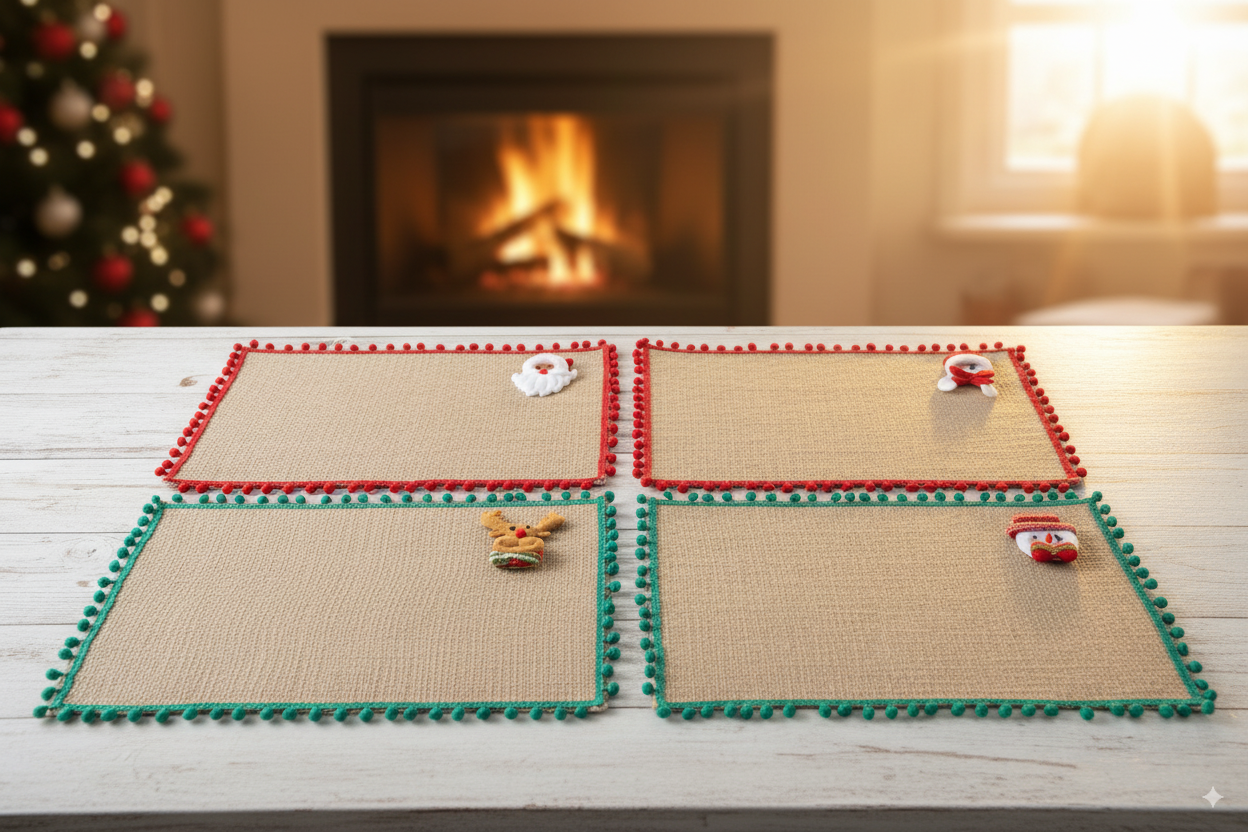 Set 4 Individuales Navideños de Mesa en Material Yute 🎁Envio Gratis