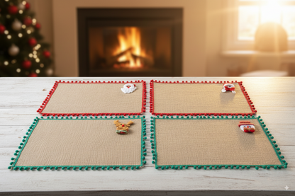 Set 4 Individuales Navideños de Mesa en Material Yute 🎁Envio Gratis