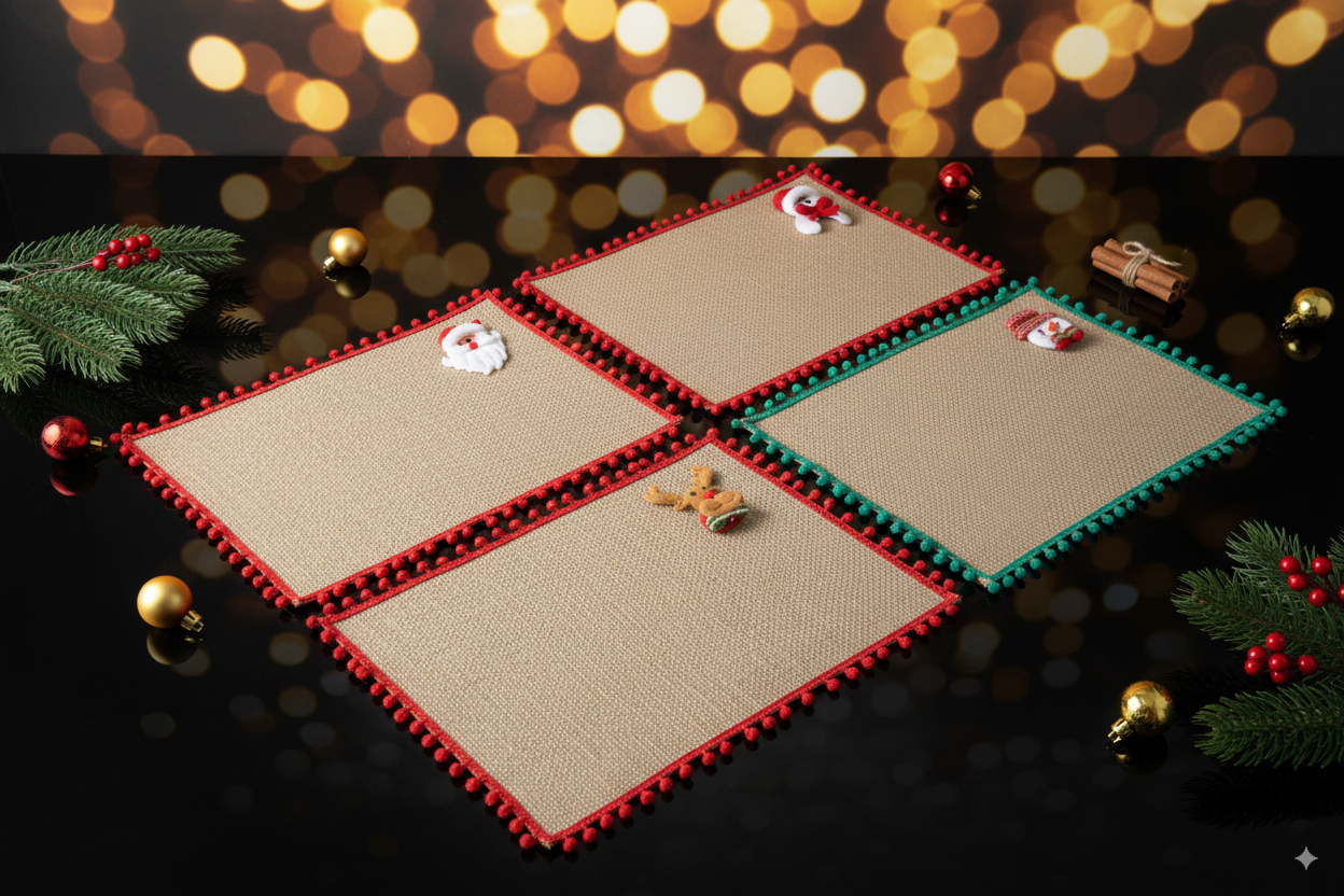 Set 4 Individuales Navideños de Mesa en Material Yute 🎁Envio Gratis