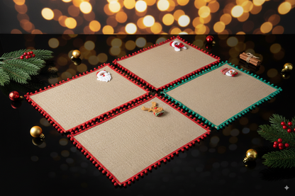 Set 4 Individuales Navideños de Mesa en Material Yute 🎁Envio Gratis
