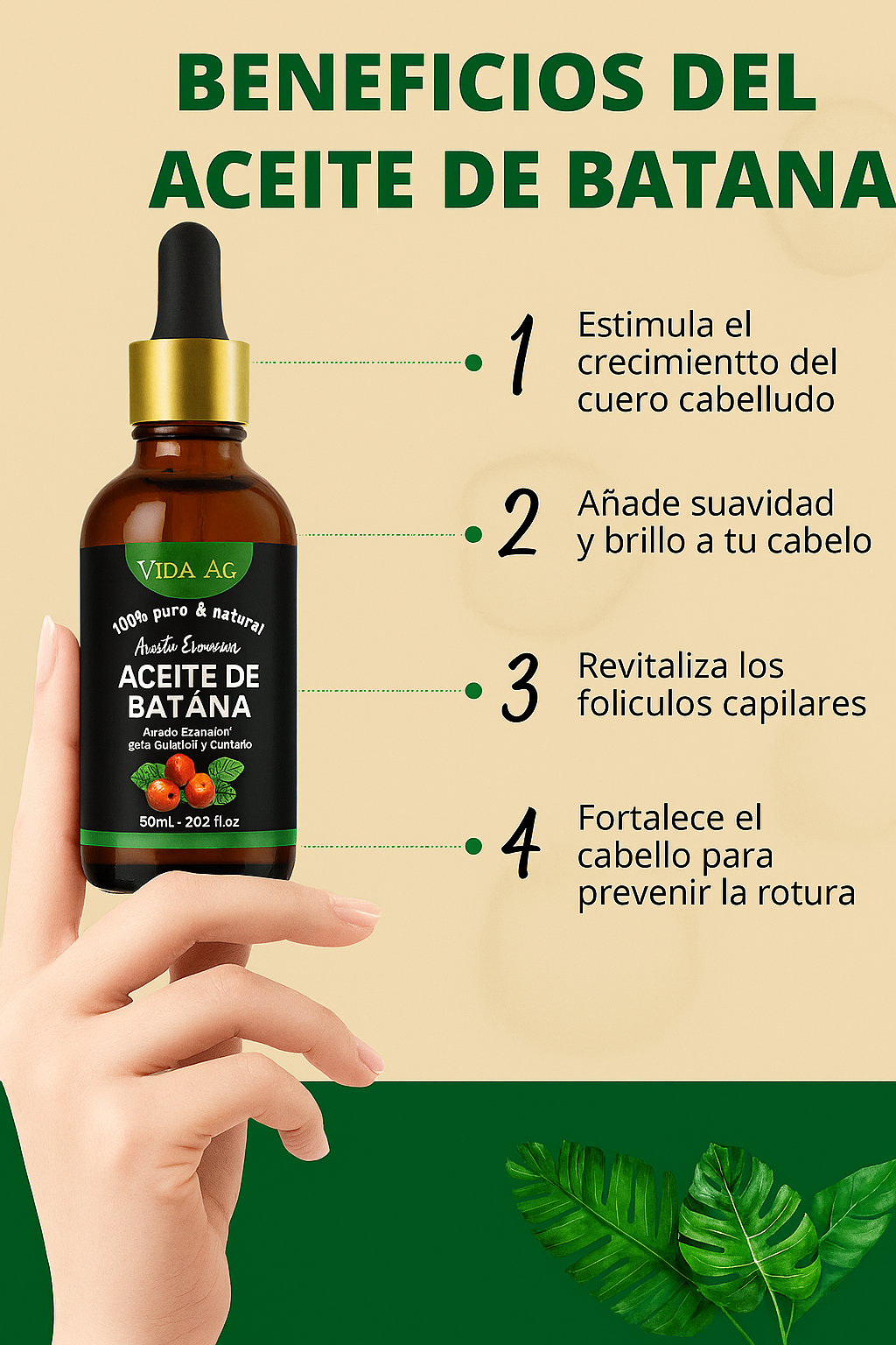 Aceite de batana 60ml para el crecimiento del cabello, barba, cejas y pestañas, elimina las puntas partidas, mejora la luminosidad y la nutrición del cabello 🎁 Envió Gratis