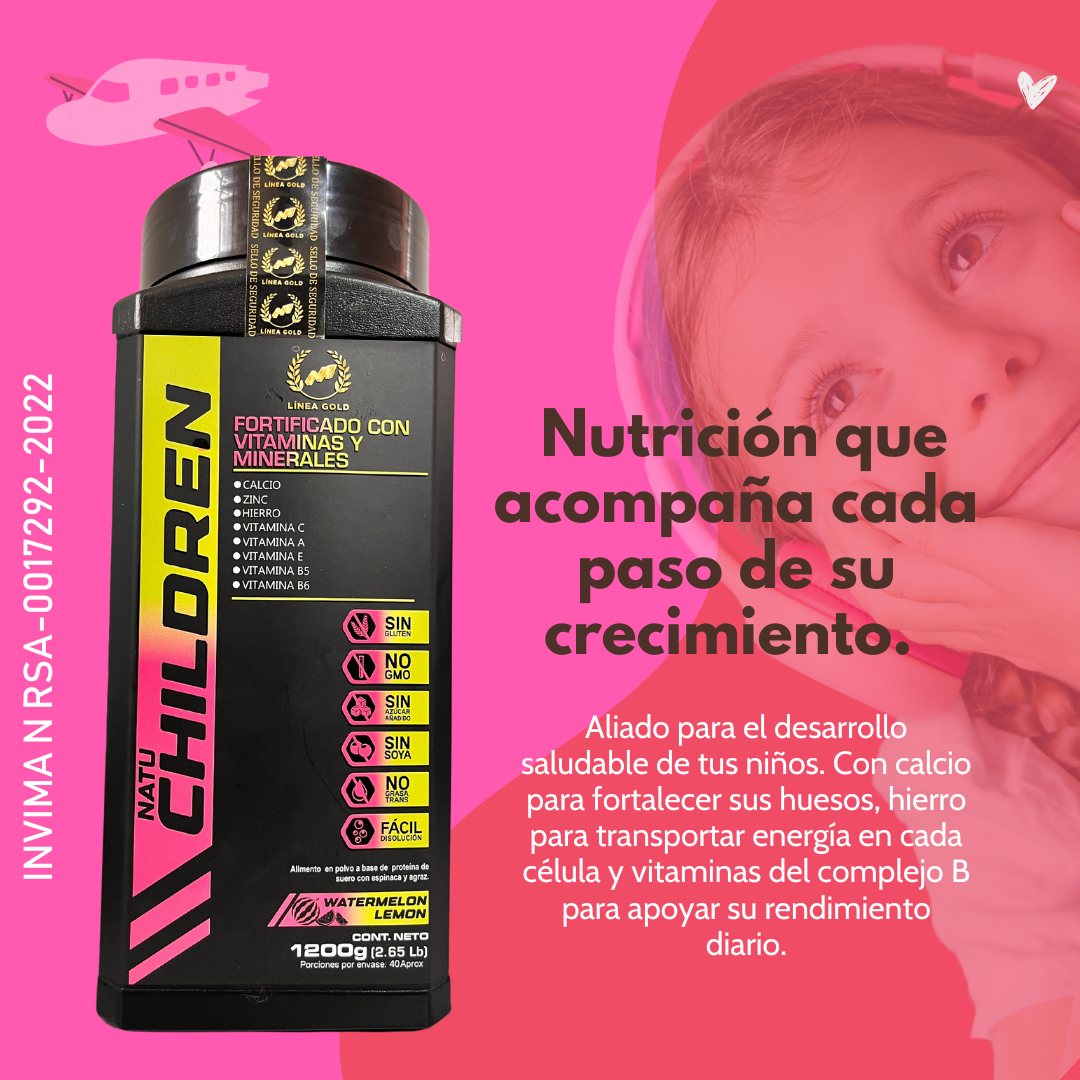 Suplemento en Polvo Sabor Sandia para niños Natuchildren gold Aumenta su bienestar con Vitaminas A,B y C 🎁 Hoy 50% DCTO